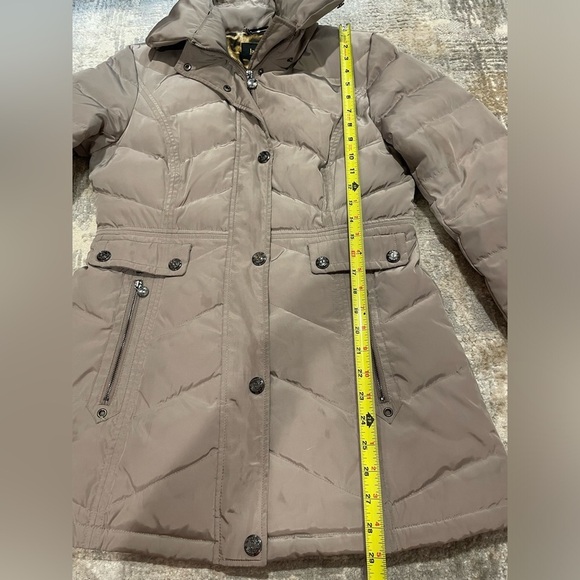 Laundry by Shelli Segal Women's Puffer Jacket Real Fur Collar Taupe Size Medium - Picture 14 of 16